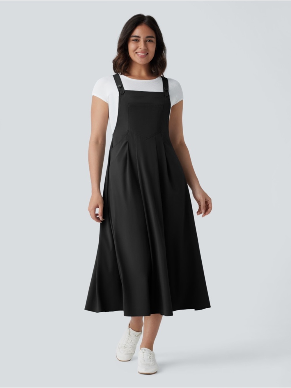 Halara Breezeful Midi Overall style Dress S Black Flowy Pocket A-Line Casual - Picture 3 of 6